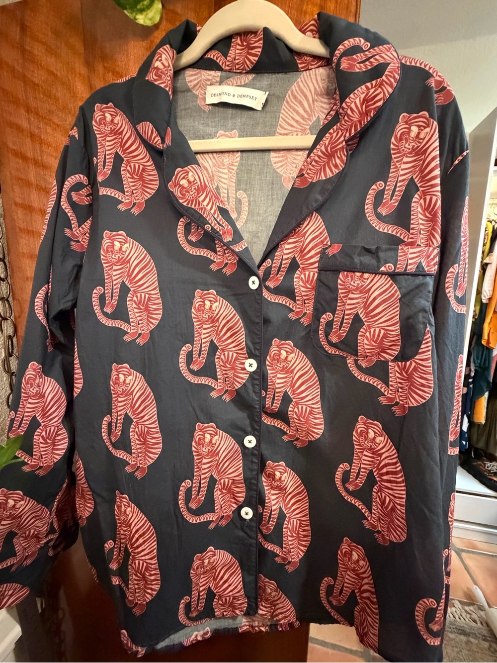 Desmond & Dempsey Sansindo Tiger Navy Pink Pajama Set XL Top L Bottom